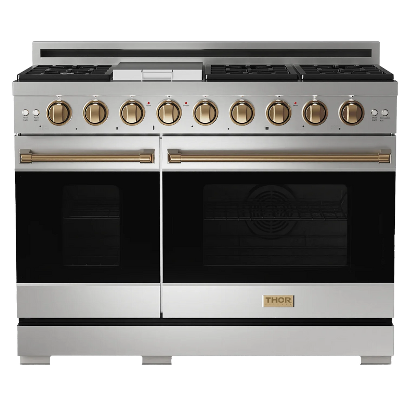 Gordon Ramsay by Thor Kitchen 48-Inch Professional Natural Gas Range with Double Oven in Stainless Steel with Bronze Trim (RSG48E-BRZ)