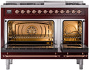 ILVE Nostalgie II 48-Inch Dual Fuel Freestanding Range with Removable Griddle in Burgundy with Copper Trim (UP48FNMPBUP)