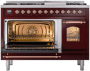 ILVE Nostalgie II 48-Inch Dual Fuel Freestanding Range with Removable Griddle in Burgundy with Copper Trim (UP48FNMPBUP)
