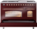 ILVE Nostalgie II 48-Inch Dual Fuel Freestanding Range with Removable Griddle in Burgundy with Copper Trim (UP48FNMPBUP)
