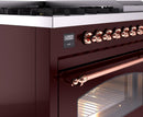ILVE Nostalgie II 48-Inch Dual Fuel Freestanding Range with Removable Griddle in Burgundy with Copper Trim (UP48FNMPBUP)