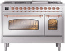 ILVE Nostalgie II 48-Inch Dual Fuel Freestanding Range with Removable Griddle in Stainless Steel with Copper Trim (UP48FNMPSSP)