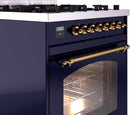 ILVE Nostalgie II 30-Inch Dual Fuel Freestanding Range in Midnight Blue with Brass Trim (UP30NMPMBG)