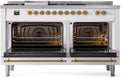 ILVE Nostalgie II 60-Inch Dual Fuel Freestanding Range with Removable Griddle in White with Brass Trim (UP60FSNMPWHG)
