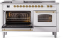 ILVE Nostalgie II 60-Inch Dual Fuel Freestanding Range with Removable Griddle in White with Brass Trim (UP60FSNMPWHG)