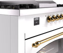 ILVE Nostalgie II 60-Inch Dual Fuel Freestanding Range with Removable Griddle in White with Brass Trim (UP60FSNMPWHG)