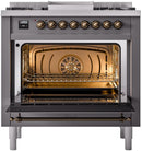 ILVE Nostalgie II 36-Inch Dual Fuel Freestanding Range with Removable Griddle in Matte Graphite with Bronze Trim (UP36FNMPMGB)