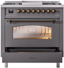 ILVE Nostalgie II 36-Inch Dual Fuel Freestanding Range with Removable Griddle in Matte Graphite with Bronze Trim (UP36FNMPMGB)