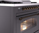 ILVE Nostalgie II 36-Inch Dual Fuel Freestanding Range with Removable Griddle in Matte Graphite with Bronze Trim (UP36FNMPMGB)
