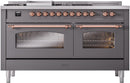 ILVE Nostalgie II 60-Inch Dual Fuel Freestanding Range with Removable Griddle in Matte Graphite with Copper Trim (UP60FSNMPMGP)