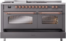 ILVE Nostalgie II 60-Inch Dual Fuel Freestanding Range with Removable Griddle in Matte Graphite with Copper Trim (UP60FSNMPMGP)