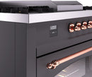 ILVE Nostalgie II 60-Inch Dual Fuel Freestanding Range with Removable Griddle in Matte Graphite with Copper Trim (UP60FSNMPMGP)