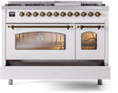 ILVE Nostalgie II 48-Inch Dual Fuel Freestanding Range with Removable Griddle in White with Bronze Trim (UP48FNMPWHB)