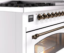 ILVE Nostalgie II 48-Inch Dual Fuel Freestanding Range with Removable Griddle in White with Bronze Trim (UP48FNMPWHB)