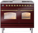 ILVE Nostalgie II 40-Inch Dual Fuel Freestanding Range with Removable Griddle in Burgundy with Brass Trim (UPD40FNMPBUG)