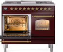 ILVE Nostalgie II 40-Inch Dual Fuel Freestanding Range with Removable Griddle in Burgundy with Brass Trim (UPD40FNMPBUG)