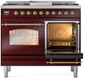 ILVE Nostalgie II 40-Inch Dual Fuel Freestanding Range with Removable Griddle in Burgundy with Brass Trim (UPD40FNMPBUG)