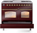 ILVE Nostalgie II 40-Inch Dual Fuel Freestanding Range with Removable Griddle in Burgundy with Brass Trim (UPD40FNMPBUG)