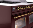 ILVE Nostalgie II 40-Inch Dual Fuel Freestanding Range with Removable Griddle in Burgundy with Brass Trim (UPD40FNMPBUG)