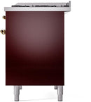 ILVE Nostalgie II 40-Inch Dual Fuel Freestanding Range with Removable Griddle in Burgundy with Brass Trim (UPD40FNMPBUG)