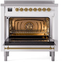 ILVE Nostalgie II 36-Inch Limited Edition Induction Range in White with Brass Trim (UPI366NMPWHG-LE)
