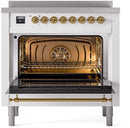 ILVE Nostalgie II 36-Inch Limited Edition Induction Range in White with Brass Trim (UPI366NMPWHG)