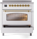 ILVE Nostalgie II 36-Inch Limited Edition Induction Range in White with Brass Trim (UPI366NMPWHG-LE)