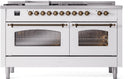 ILVE Nostalgie II 60-Inch Dual Fuel Freestanding Range with Removable Griddle in White with Bronze Trim (UP60FSNMPWHB)