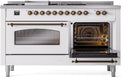 ILVE Nostalgie II 60-Inch Dual Fuel Freestanding Range with Removable Griddle in White with Bronze Trim (UP60FSNMPWHB)