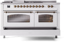 ILVE Nostalgie II 60-Inch Dual Fuel Freestanding Range with Removable Griddle in White with Bronze Trim (UP60FSNMPWHB)