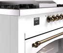 ILVE Nostalgie II 60-Inch Dual Fuel Freestanding Range with Removable Griddle in White with Bronze Trim (UP60FSNMPWHB)