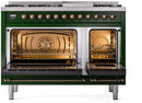 ILVE Nostalgie II 48-Inch Dual Fuel Freestanding Range with Removable Griddle in Emerald Green with Bronze Trim (UP48FNMPEGB)