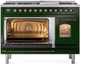 ILVE Nostalgie II 48-Inch Dual Fuel Freestanding Range with Removable Griddle in Emerald Green with Bronze Trim (UP48FNMPEGB)