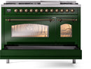 ILVE Nostalgie II 48-Inch Dual Fuel Freestanding Range with Removable Griddle in Emerald Green with Bronze Trim (UP48FNMPEGB)