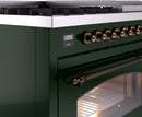 ILVE Nostalgie II 48-Inch Dual Fuel Freestanding Range with Removable Griddle in Emerald Green with Bronze Trim (UP48FNMPEGB)
