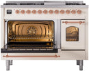 ILVE Nostalgie II 48-Inch Dual Fuel Freestanding Range with Removable Griddle in Antique White with Copper Trim (UP48FNMPAWP)