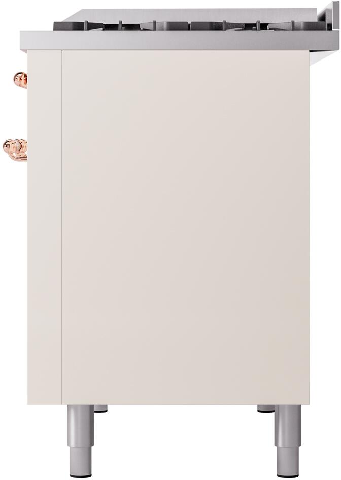 ILVE Nostalgie II 48-Inch Dual Fuel Freestanding Range with Removable Griddle in Antique White with Copper Trim (UP48FNMPAWP)