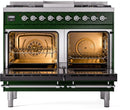 ILVE Nostalgie II 40-Inch Dual Fuel Freestanding Range with Removable Griddle in Emerald Green with Chrome Trim (UPD40FNMPEGC)