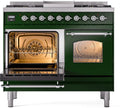 ILVE Nostalgie II 40-Inch Dual Fuel Freestanding Range with Removable Griddle in Emerald Green with Chrome Trim (UPD40FNMPEGC)