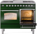 ILVE Nostalgie II 40-Inch Dual Fuel Freestanding Range with Removable Griddle in Emerald Green with Chrome Trim (UPD40FNMPEGC)