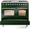 ILVE Nostalgie II 40-Inch Dual Fuel Freestanding Range with Removable Griddle in Emerald Green with Chrome Trim (UPD40FNMPEGC)