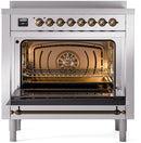 ILVE Nostalgie II 36-Inch Freestanding Electric Induction Range in Stainless Steel with Bronze Trim (UPI366NMPSSB)