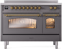 ILVE Nostalgie II 48-Inch Limited Edition Induction Range in Matte Graphite with Brass Trim (UPI486NMPMGG-LE)