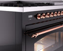 ILVE Nostalgie II 48-Inch Dual Fuel Freestanding Range with Removable Griddle in Glossy Black with Copper Trim (UP48FNMPBKP)