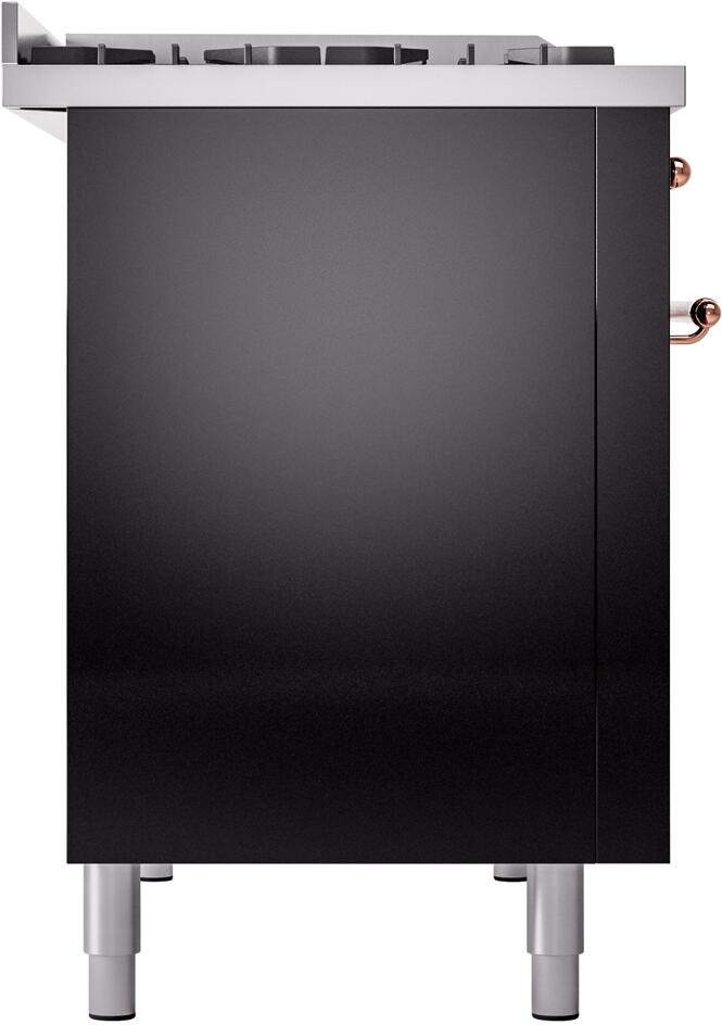 ILVE Nostalgie II 48-Inch Dual Fuel Freestanding Range with Removable Griddle in Glossy Black with Copper Trim (UP48FNMPBKP)