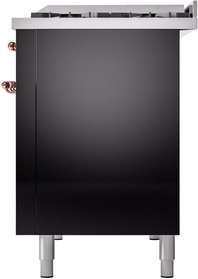 ILVE Nostalgie II 48-Inch Dual Fuel Freestanding Range with Removable Griddle in Glossy Black with Copper Trim (UP48FNMPBKP)