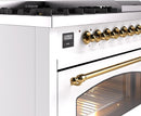 ILVE Nostalgie II 48-Inch Dual Fuel Freestanding Range with Removable Griddle in White with Brass Trim (UP48FNMPWHG)