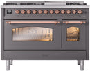 ILVE Nostalgie II 48-Inch Dual Fuel Freestanding Range with Removable Griddle in Matte Graphite with Copper Trim (UP48FNMPMGP)