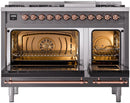 ILVE Nostalgie II 48-Inch Dual Fuel Freestanding Range with Removable Griddle in Matte Graphite with Copper Trim (UP48FNMPMGP)