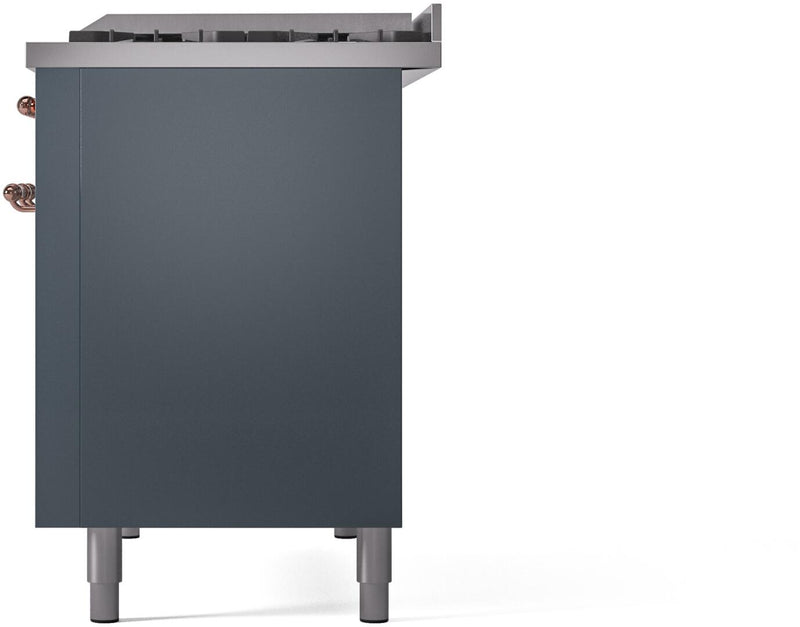 ILVE Nostalgie II 48-Inch Dual Fuel Freestanding Range with Removable Griddle in Blue Grey with Copper Trim (UP48FNMPBGP)